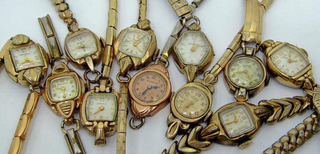 (11) LADIES WRIST WATCHES; ELGIN, DE LUXE, BULOVA,: HAMPDEN, CARAVELLE, GRUEN; BROKEN BANDS, UNTESTED.