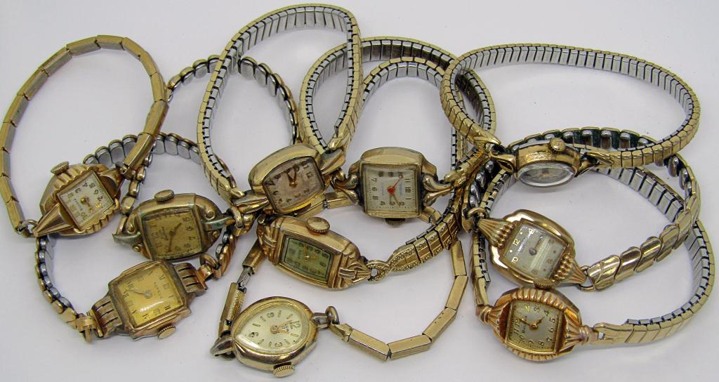 (10) LADIES WRIST WATCHES; ELGIN DE LUXE, BENRUS,: BULOVA, HAMILTON, WALTHAM; UNTESTED!