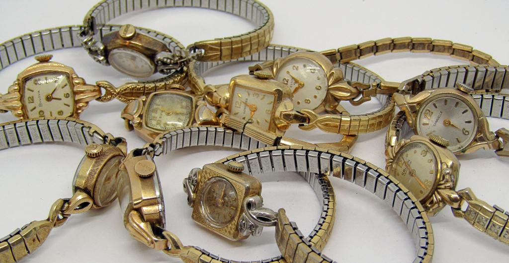 (10) LADIES WRIST WATCHES; GRUEN, CARAVELLE,: ELGIN, LONGINES, BULOVA; UNTESTED, (6) MARKED 10K RGP;