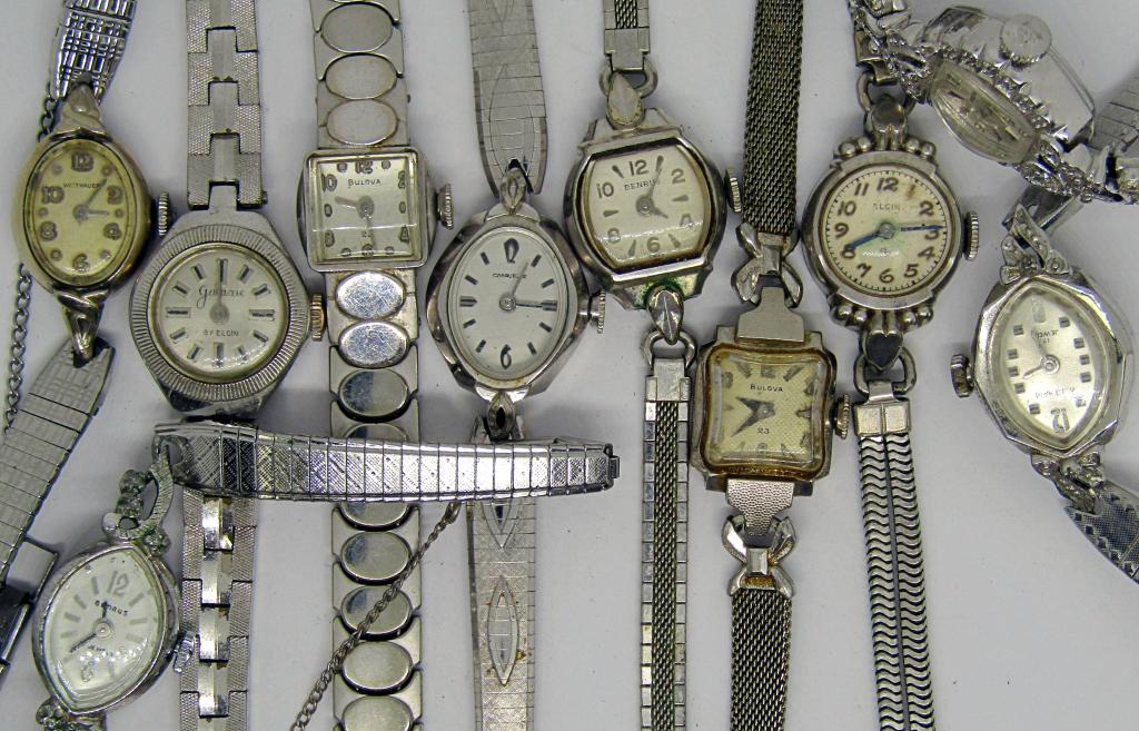(10) LADIES WRIST WATCHES; GALAXIE ELGIN, BENRUS,: WITTNAUER, WALTHAM, CARAVELLE, BULOVA; UNTESTED!