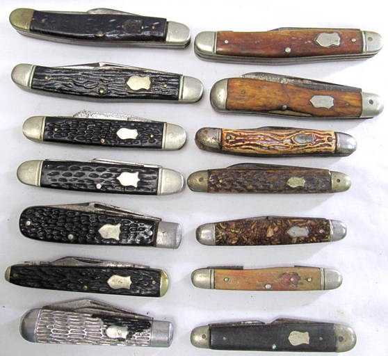 (14) Vintage Pocket Knives W/ Shield Emblem