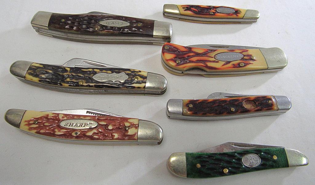 (7) STAG HANDLE POCKET KNIVES (1 of 6)