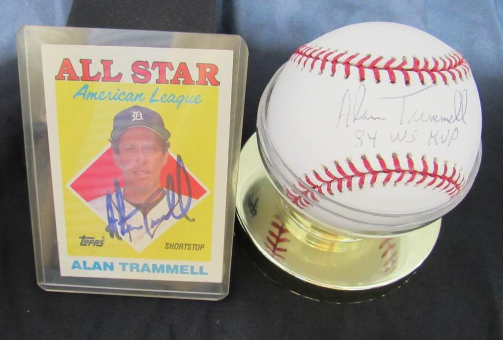 1984 Alan Trammell WS MVP ball/auto card: No cert ball and card