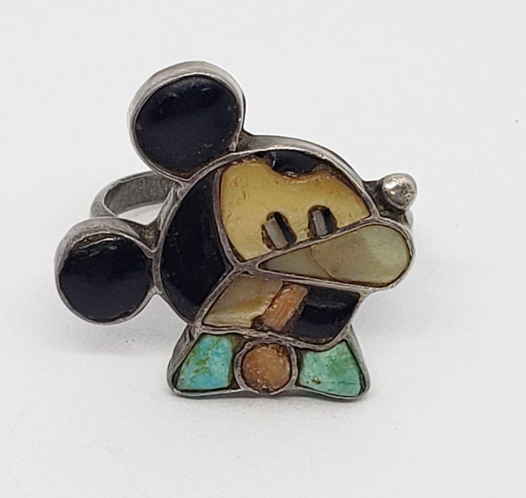 SIZE 10 SOUTHWESTERN MICKEY MOUSE RING WITH: INLAY STONE DESIGN-TOTAL 5.7 DWT