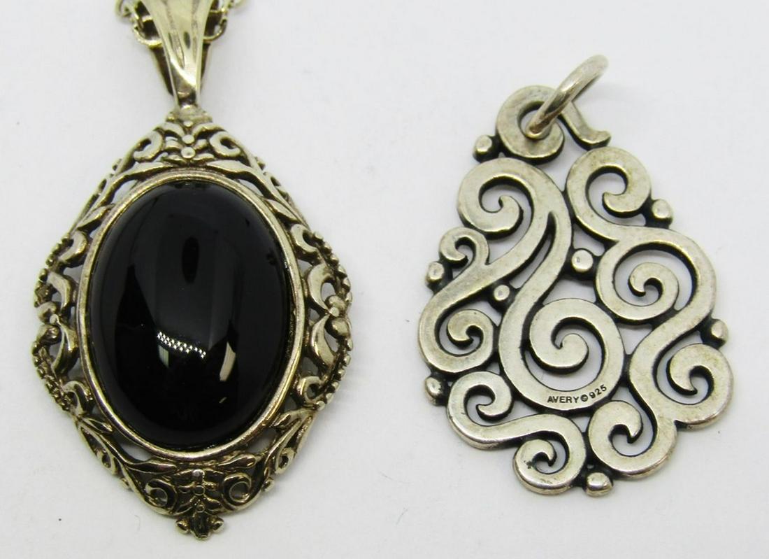 2-STERLING PENDANTS (1)WITH BLACK CENTER STONE (1 of 5)