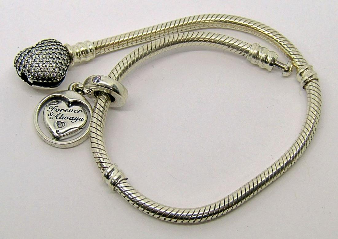 PANDORA STERLING BRACELET WITH (1)SOULMATE: CHARM-TOTAL 18.3 DWT
