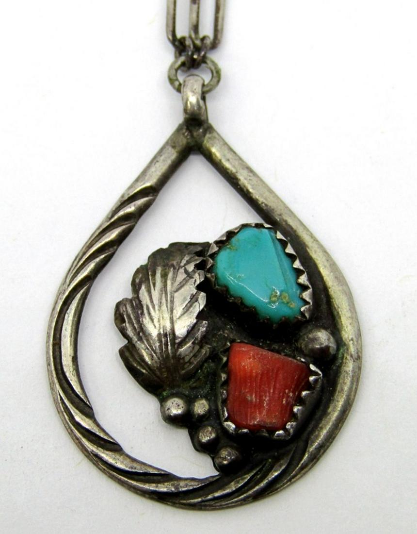 NAVAJO STERLING TEARDROP PENDANT WITH RED (1 of 4)