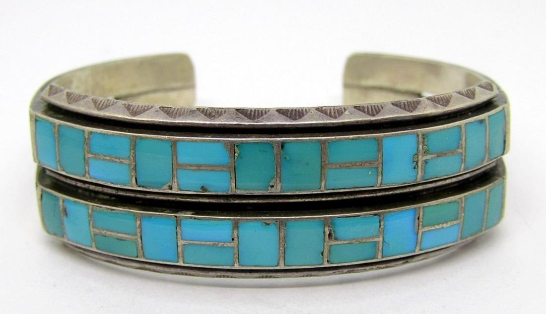 NAVAJO STERLING CUFF WITH TURQUOISE INLAY (1 of 5)