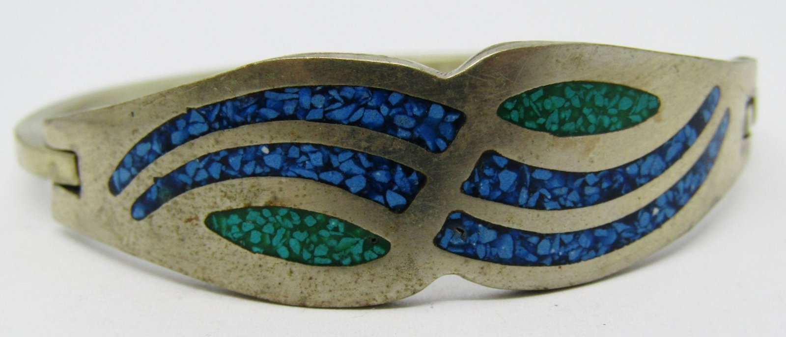 MEXICO STERLING HINGED BANGLE WITH GREEN & (1 of 5)