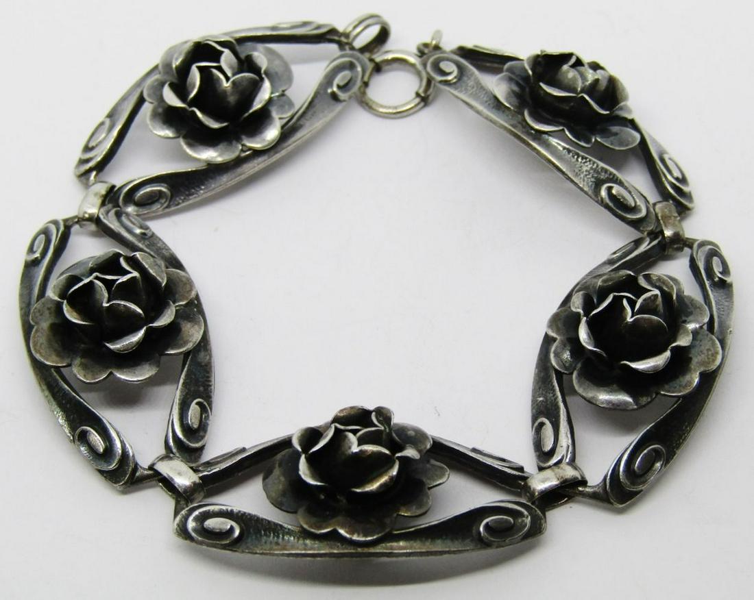 7 INCH VINTAGE STERLING PANEL ROSE BRACELET (1 of 5)