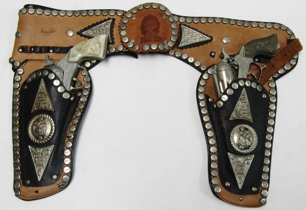 ROY ROGER HOLSTER with CAP GUNS: (2) CAP GUNS (needs repaired) NOT MATCHING with HOLSTER - 1950's