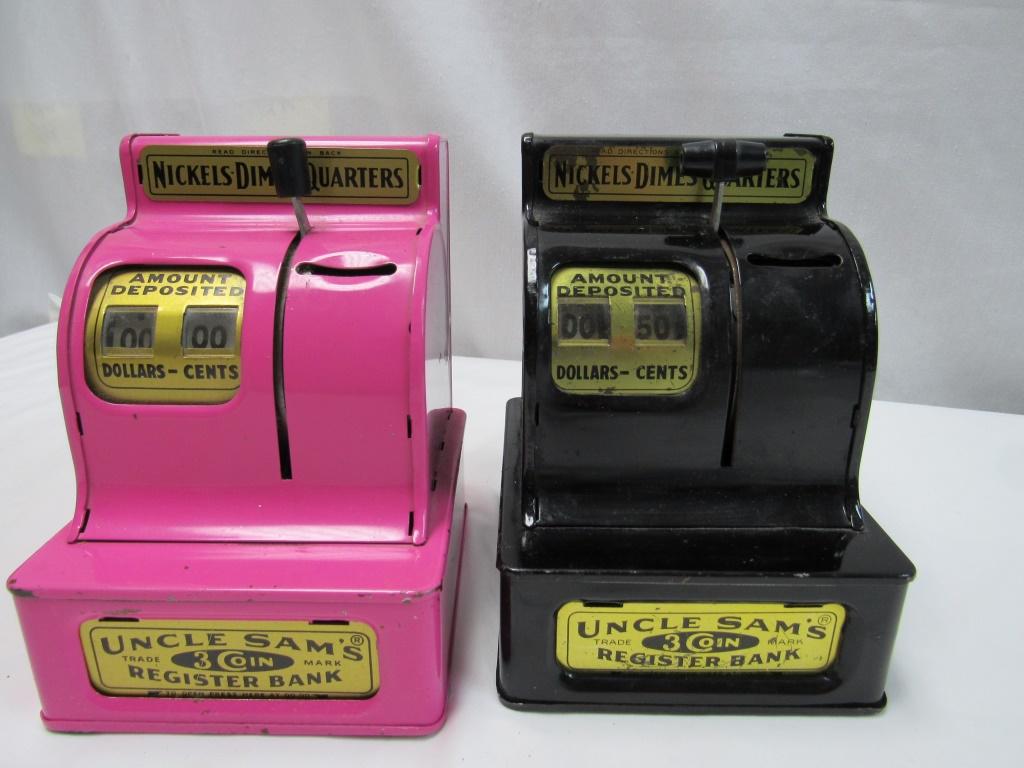(2) UNCLE SAM 3 COIN RESGISTER BANKS (1 of 4)