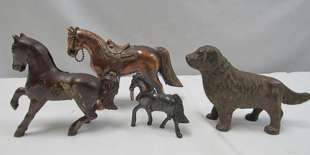 CAST IRON DOG STILL BANK & HORSE STILL BANK (1 of 6)