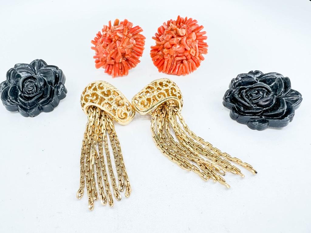 VINTAGE CORAL ? & ROSE EARRINGS & DANGLE DROPS (1 of 3)