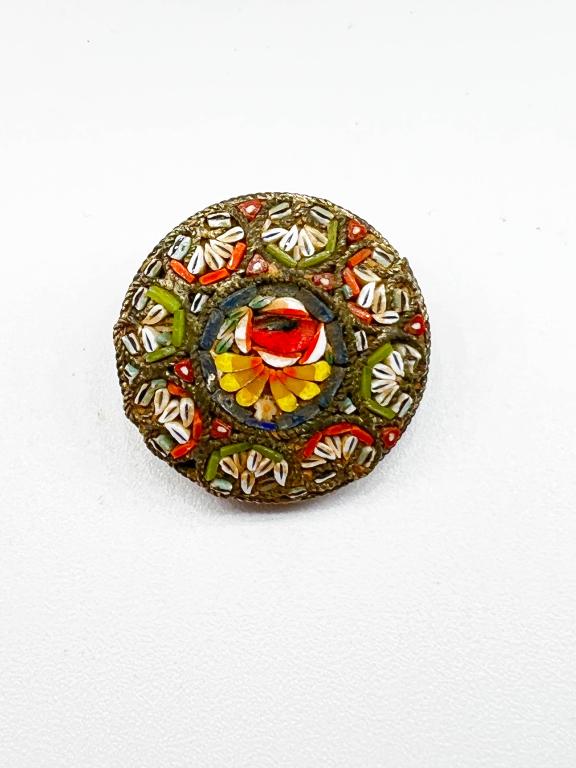 ITALIAN MADE MOSAIC PIN , SIGNED ITALY (1 of 2)