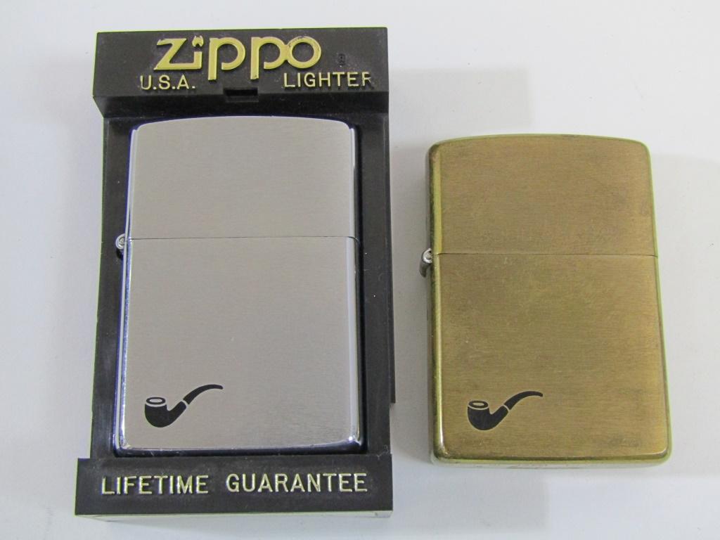 (2) Zippo Lighters with Pipe Emblem (1 of 4)