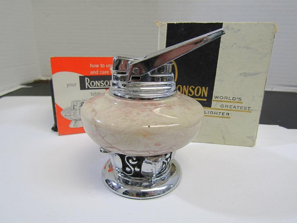 VTG RONSON TABLE LIGHTER MARBLE & CHROME (1 of 5)