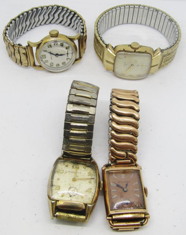 Vintage Classy Mens watches: set of 4 watches, Elgin, Bulova, Waltham brands. All classy style mens watches - not tested