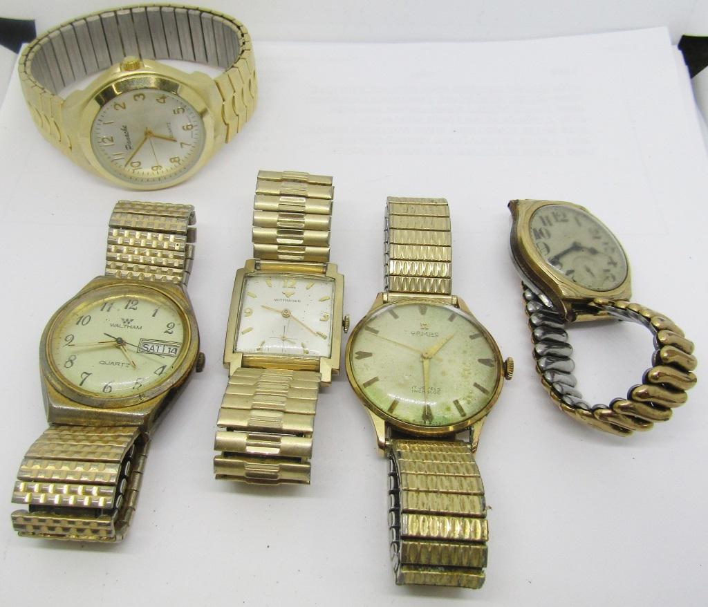 Mens Classic Watches set of 5: Wittnauer, Waltham, Elgin, Damas, and Panache brand watches. All vintage mens watches - Not Tested