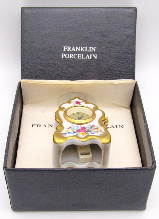 FRANKLIN LIMOGES FRENCH PORCELAIN MINI CLOCK; (1 of 6)