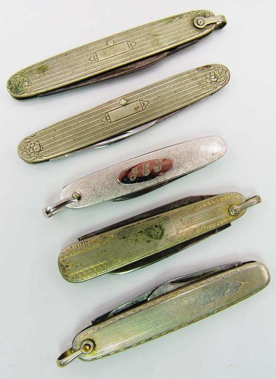 (5) SILVER TONED GENTLEMANS POCKET KNIFE LOT (1 of 2)