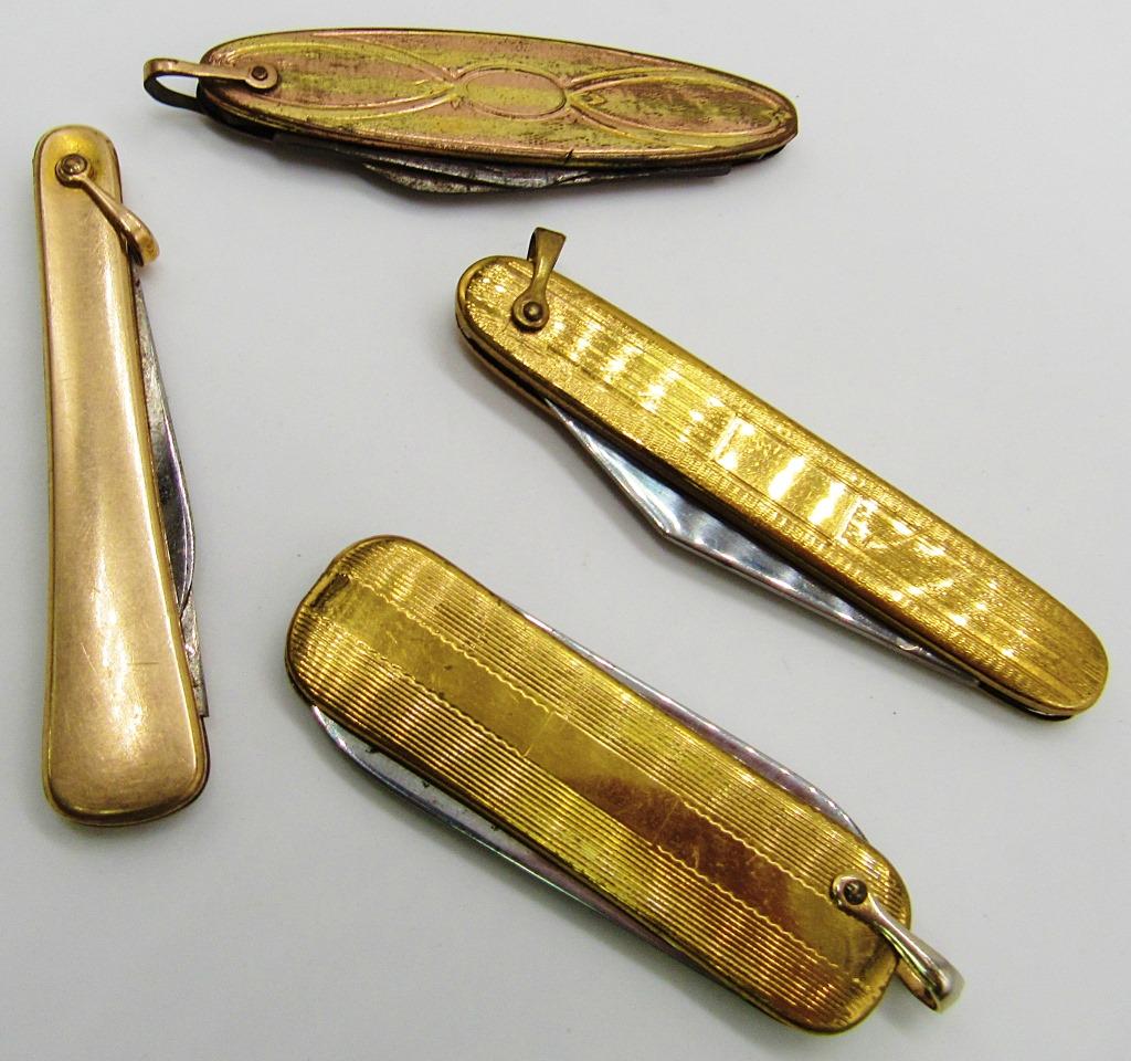 (4) GOLD TONED GENTLEMANS POCKET KNIFE LOT (1 of 2)