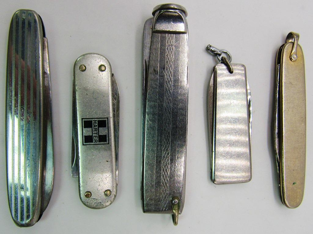 (5) SILVER TONED GENTLEMANS POCKET KNIFE LOT (1 of 2)