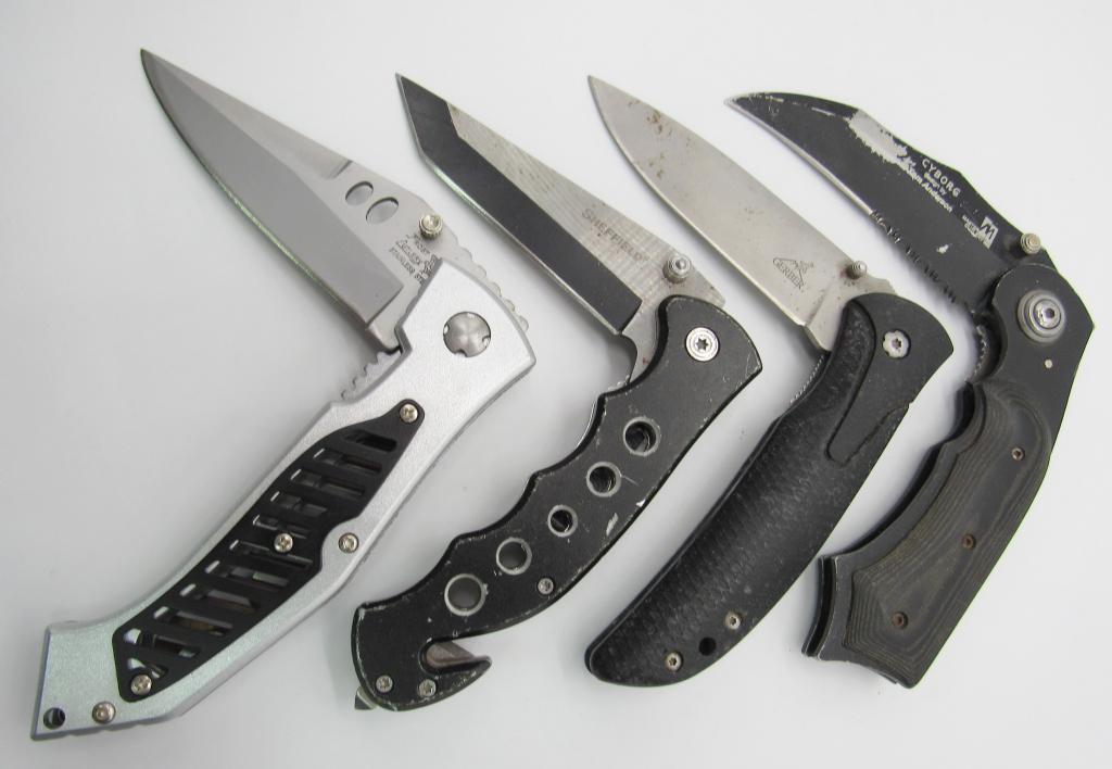 (4) LARGE RUGGED STAINLESS STEEL POCKET KNIVES (1 of 3)
