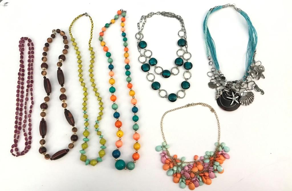 7 NECKLACES: SUPER CUTE COLORFUL NECKLACES, SHELL/ STARFISH,