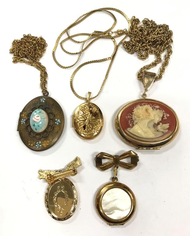 5 OPENING LOCKETS NECKLACE & BROOCH: BID NOW!