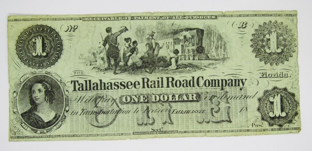 $1 TALLAHASSEE RAIL ROAD CO. OBSOLETE NOTE (1 of 2)