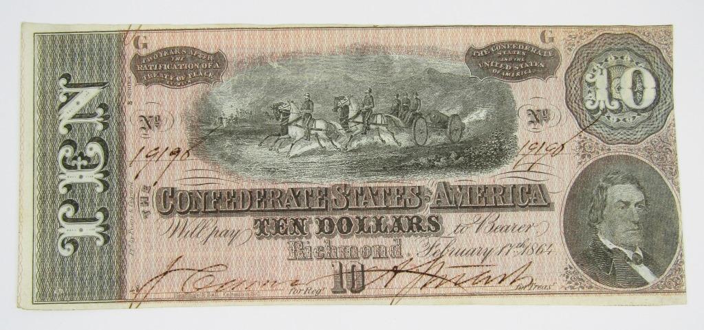 1864 $10 CONFEDERATE STATES of AMERICA NOTE (1 of 2)