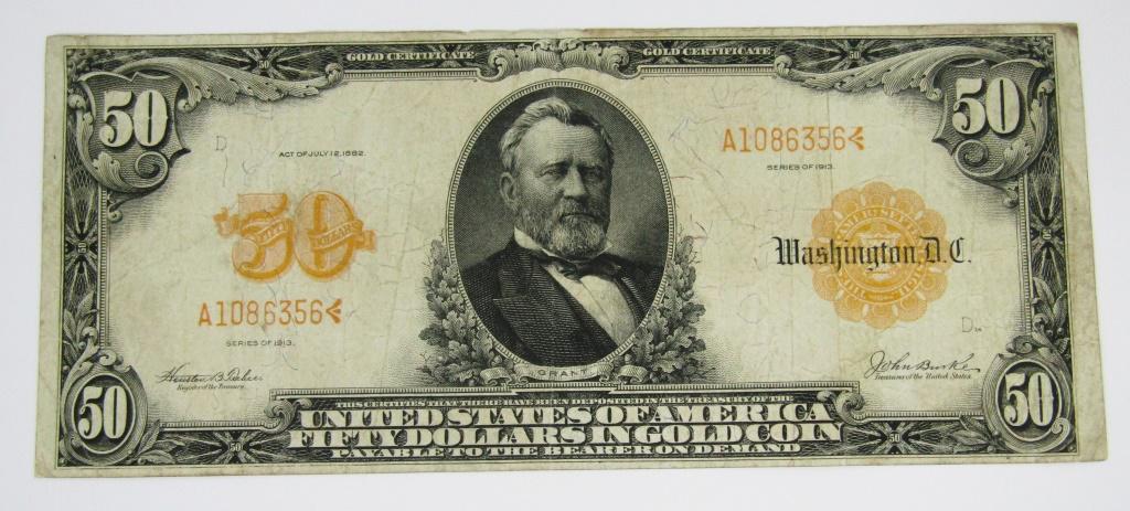 1913 $50 "GOLD CERTIFICATE" U.S. CURRENCY (1 of 2)