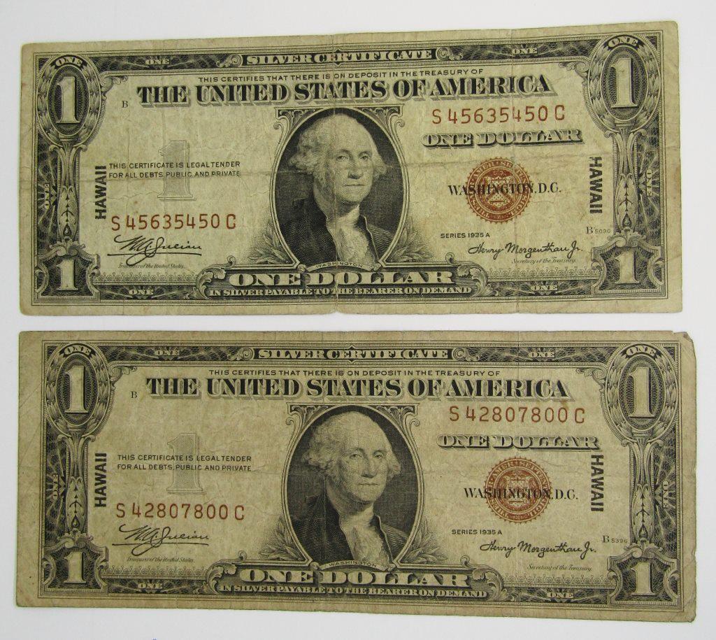 (2) 1935 $1 "HAWAII" SILVER CERTIFICATES (1 of 2)