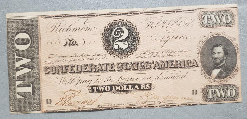 1864 $2 CONFEDERATE STATES of AMERICA (1 of 2)