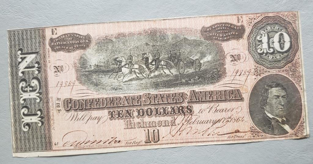 1864 $10 CONFEDERATE STATES of AMERICA (1 of 2)