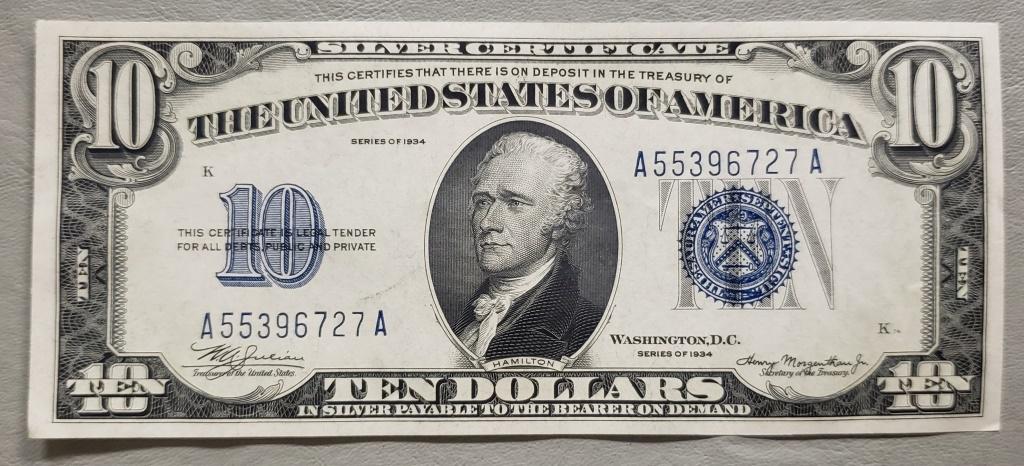 1934 $10 SILVER CERTIFICATE AU/CU (1 of 2)