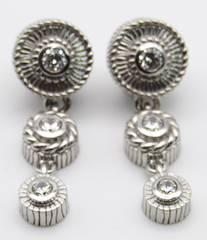 JUDITH RIPKA PAIR OF STERLING PIERCED DANGLY: EARRINGS WITH CLEAR STONES-IN NEW CONDITION! TOTAL 9.7 DWT