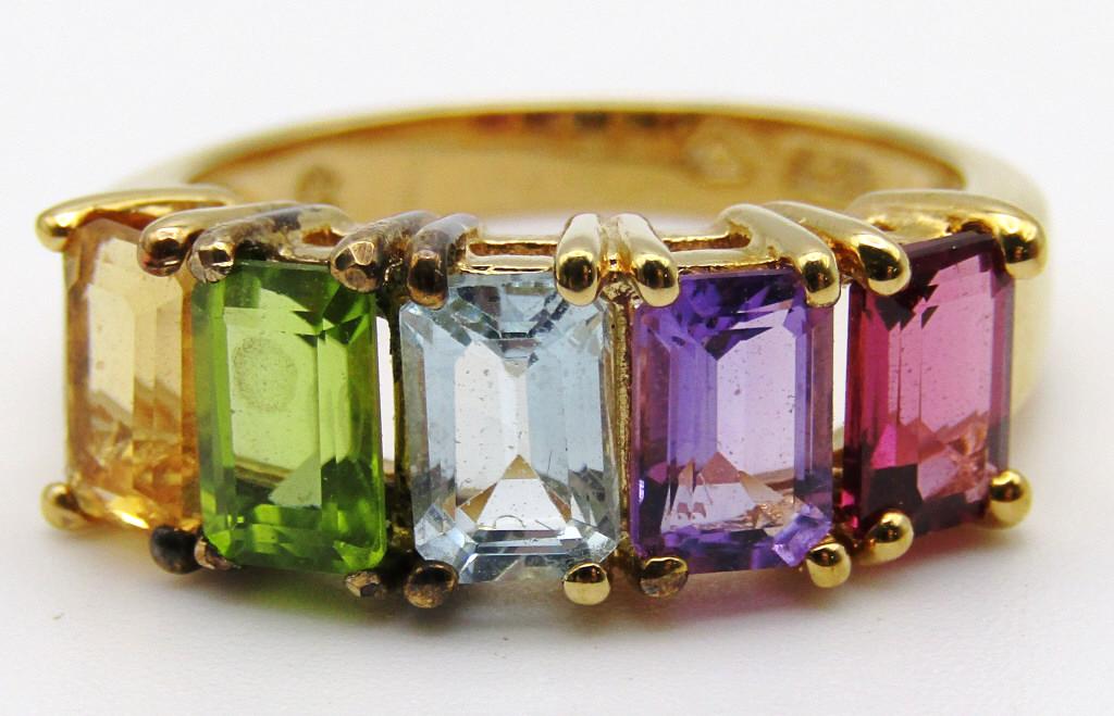 SIZE 6 GOLD TONED STERLING RING WITH MULTI (1 of 5)