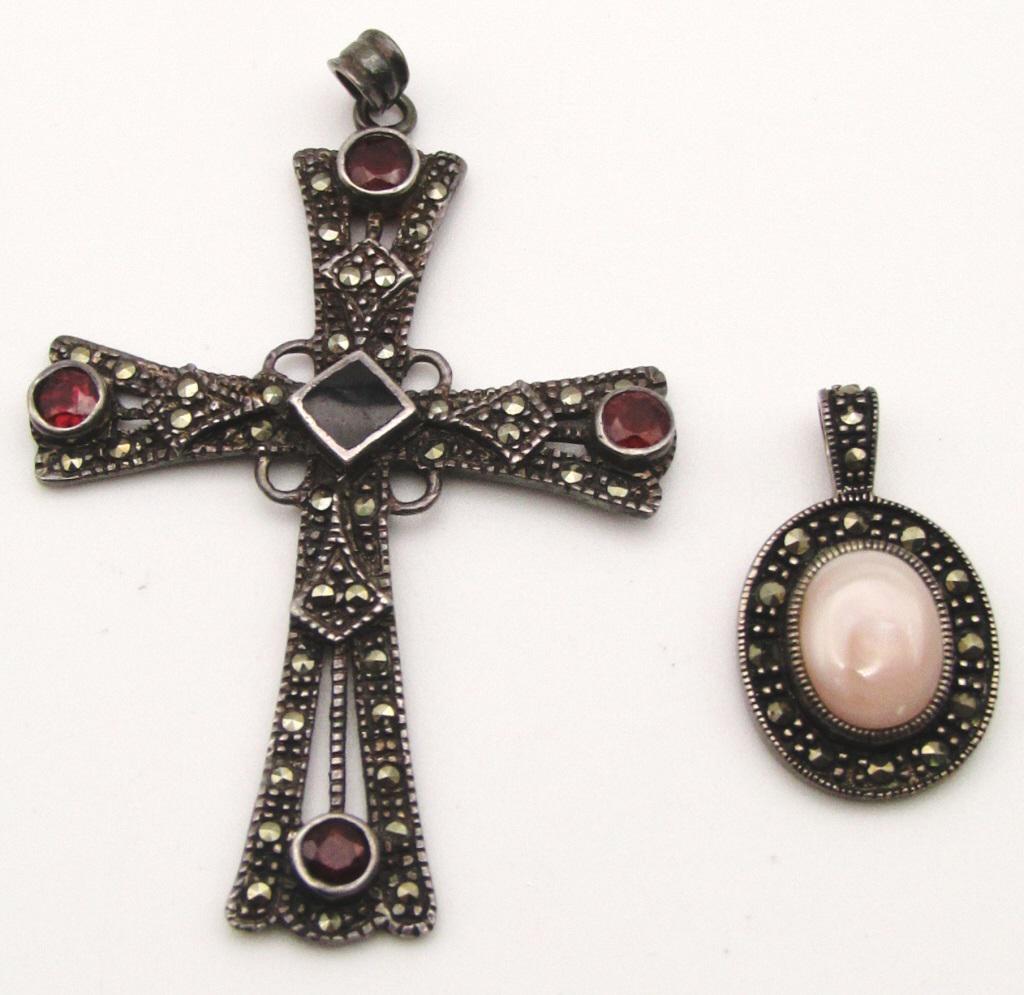 2-VINTAGE STERLING MARCASITE PENDANTS (1 of 3)