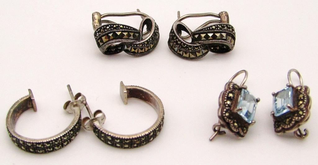 3-PAIRS OF STERLING MARCASITE EARRINGS: PIERCED-TOTAL 10.7 DWT