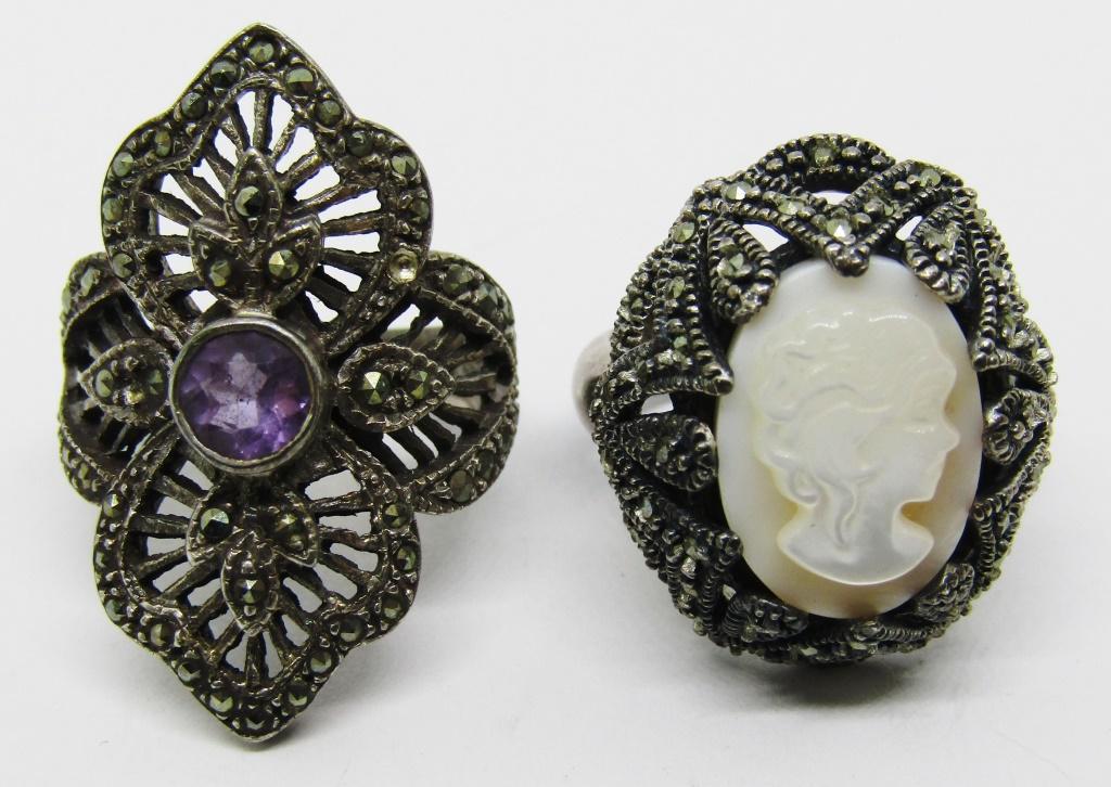 2-VINTAGE STERLING MARCASITE RINGS (1 of 5)
