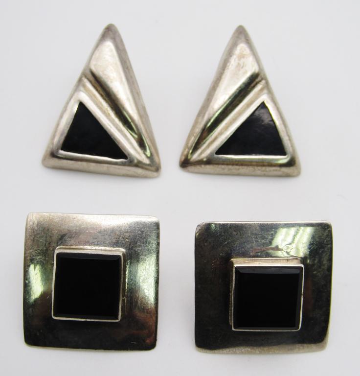 (2) MODERNIST STERLING / ONYX EARRINGS (1 of 3)