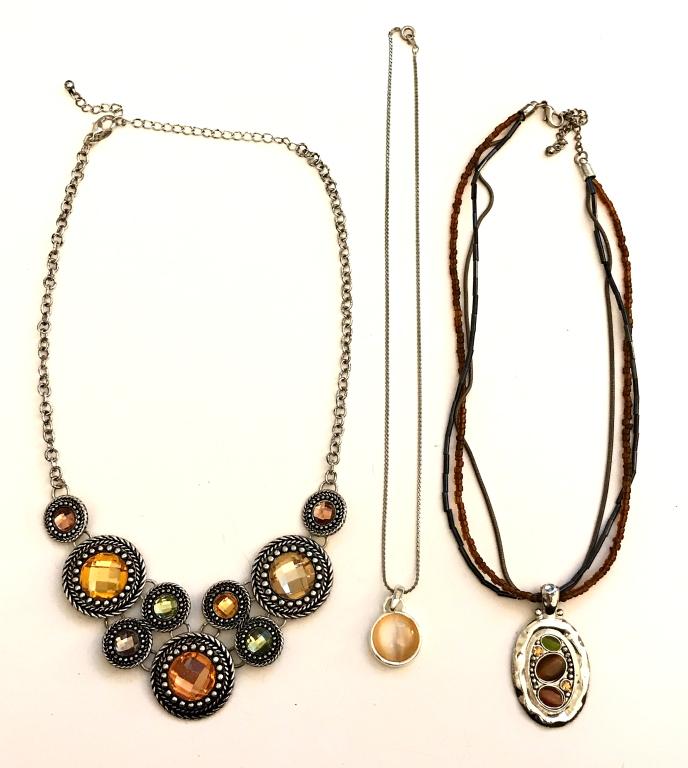 NECKLACE TRIO W/ BROWN/ AMBER COLOR STONES (1 of 4)