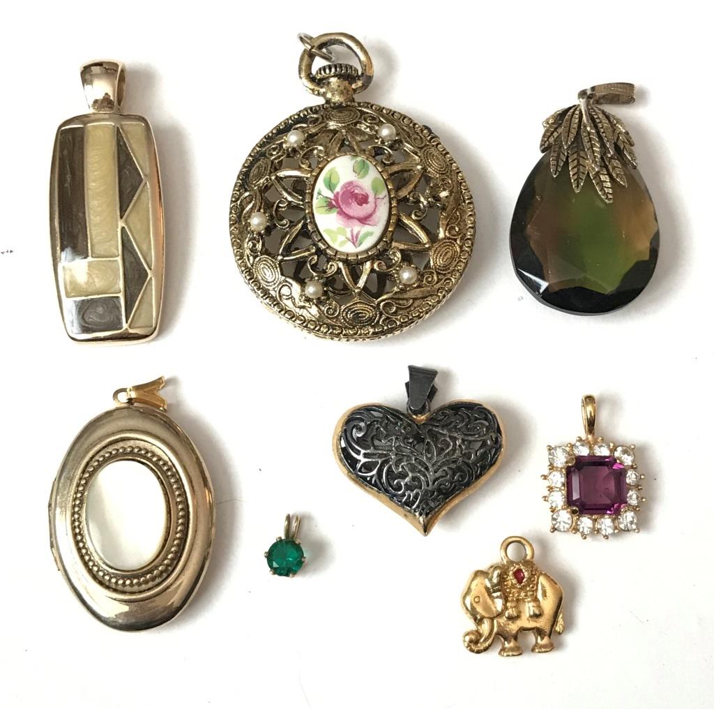 8 PENDANTS (1- LIA SOPHIA): HEARTS, ELEPHANT VINTAGE