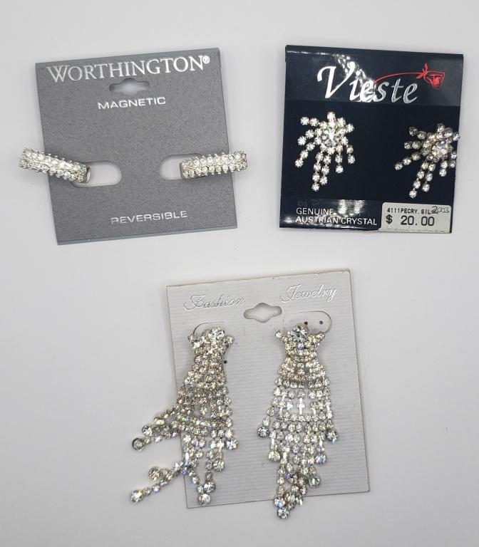 AMAZING TRIO OF RHINESTONE FANCY EARRINGS (1 of 1)
