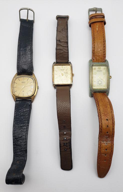 3-MEN'S WRISTWATCHES-GRUEN-(2)SEIKO: 3-MEN'S WRISTWATCHES-GRUEN-(2)SEIKO
