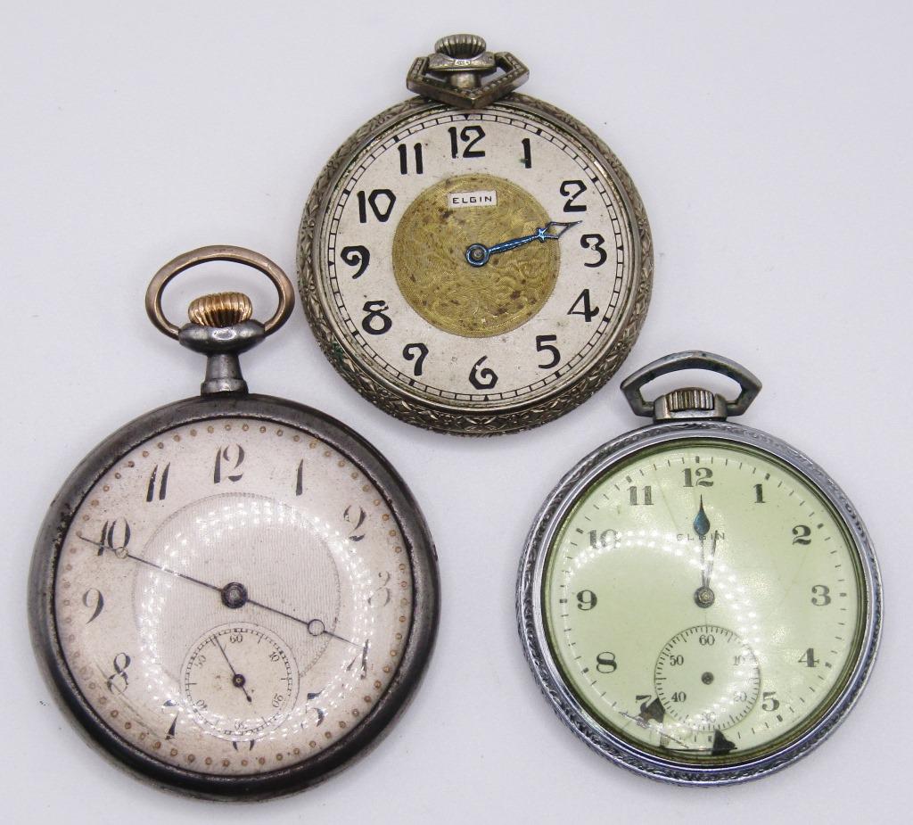 (3) OPENFACE POCKET WATCHES (2) ELGIN for PARTS (1 of 2)