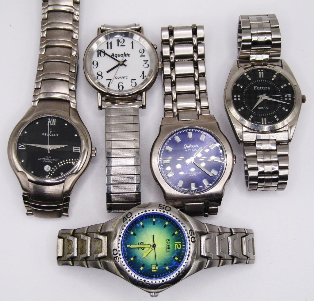 5-MEN'S SILVER TONED WRISTWATCHES: (1 of 2)