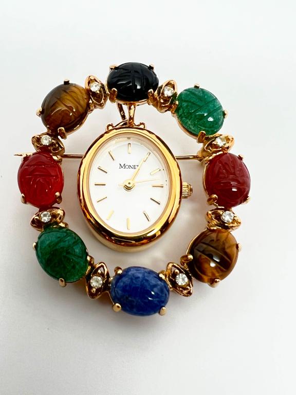 MONET WATCH ! LOOK !: MONET WATCH ! LOOK ! BEAUTIFUL MONEY WQATCH WITH MULTI COLOR STONES, COLLECT IT !